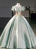 Elegant Prom Dress Light Green Square Neck Pleated Evening Dress Quinceanera Dress Ball Gown HZ0319