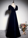 Elegant Prom Dress Dark Blue A Line V-neck Gala Dress Evening Dress Formal Dress HZ0319