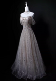 Shiny Prom Dress A Line Off Shoulder Tulle Gala Dress Evening Dress Formal Dress HZ0319