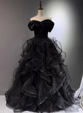 New Arrival Prom Dress Black Off Shoulder Tulle Gala Dress Evening Dress Formal Dress HZ0319