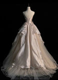 Pearl Pink Strapless A-Line Tulle Long Party Gown with Pearls HZ0319