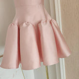 Retro Pink 3D Flowers Design A-line Strapless Satin Mini Party Dress Homecoming Dress HZ0319