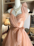 Vintage Champagne Sweetheart Halter Dress Design A-line Chiffon Party Dress Homecoming Dress HZ0319