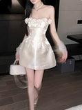 Retro Beige Sequin 3D Floral Strapless Design A-line Party Dress Homecoming Dress HZ0319