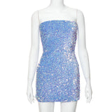 Retro Sparkling Blue Strapless Sequin Design Bodycon Party Dress Homecoming Dress HZ0319