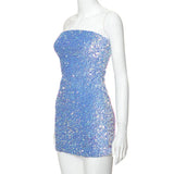 Retro Sparkling Blue Strapless Sequin Design Bodycon Party Dress Homecoming Dress HZ0319