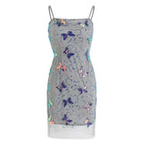 Elegant Sparkling Light Blue Spaghetti Strap Sequin Butterfly Design Sheath Chiffon Party Dress Homecoming Dress HZ0319