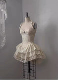 Vintage Beige Sweetheart Applique A-Line Elegant Tiered Homecoming Dress Party Dress Prom Dresses HZ0319