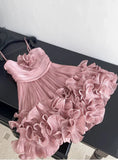 Cute Pink Spaghetti Strap Ruffle Design A-Line Homecoming Dress Party Dress Prom Dresses HZ0319