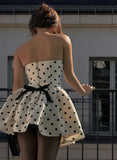 Cute Dot Pattern Design Strapless Bow Zip-up A-Line Homecoming Dress Party Dress Prom Dresses HZ0319
