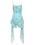 Cute Spaghetti Straps Priting Pleated Slim Waist Summer Seaside Dress Party Dress Women Dress HZ0319