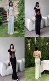 Sexy Seaside Holiday One Shoulder Pleated Lace Niche French Maxi Dress Women Dress Summer Dating Dress HZ0319
