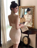 Fashion Champagne Sequin Design A-line Party Halter Dress Homecoming Dress, HZ0319