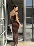 Fashion Brown Beading Spaghetti Strap Design A-line Mermaid Women Party Dress, HZ0319