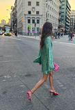 Fashion Green V-neck Sequin Design A-line Long-sleeved Women Party Dress Homecoming Dress, HZ0319
