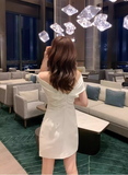 Vintage White Off-the-shoulder Satin Short Party Dress Homecoming Dresses HZ0319