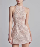 Vintage Beige Applique Sheath Short Party Dress Homecoming Dresses HZ0319