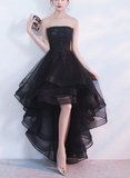 Vintage Black Strapless Ruffled Hem Design A-line Tulle Party Dress Homecoming Dress HZ0319
