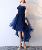 Retro Navy Blue Strapless Ruffled Hem Design A-line Tulle Party Dress Homecoming Dress HZ0319