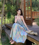 Vintage Floral Spaghetti Strap Design Elegant Beach Holiday Sleeveless Summer Dress HZ0319