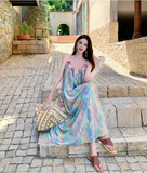 Vintage Floral Spaghetti Strap Design Elegant Beach Holiday Sleeveless Summer Dress HZ0319