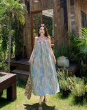 Vintage Floral Spaghetti Strap Design Elegant Beach Holiday Sleeveless Summer Dress HZ0319