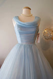 Retro Light Blue Tulle Design A-line Chiffon Party Dress Homecoming Dress Prom Dress Bridesmaid Dress HZ0319