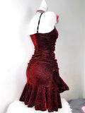 Retro Glitter Burgundy Spaghetti Strap 18th Birthday Party Dress Homecoming Dress HZ0319
