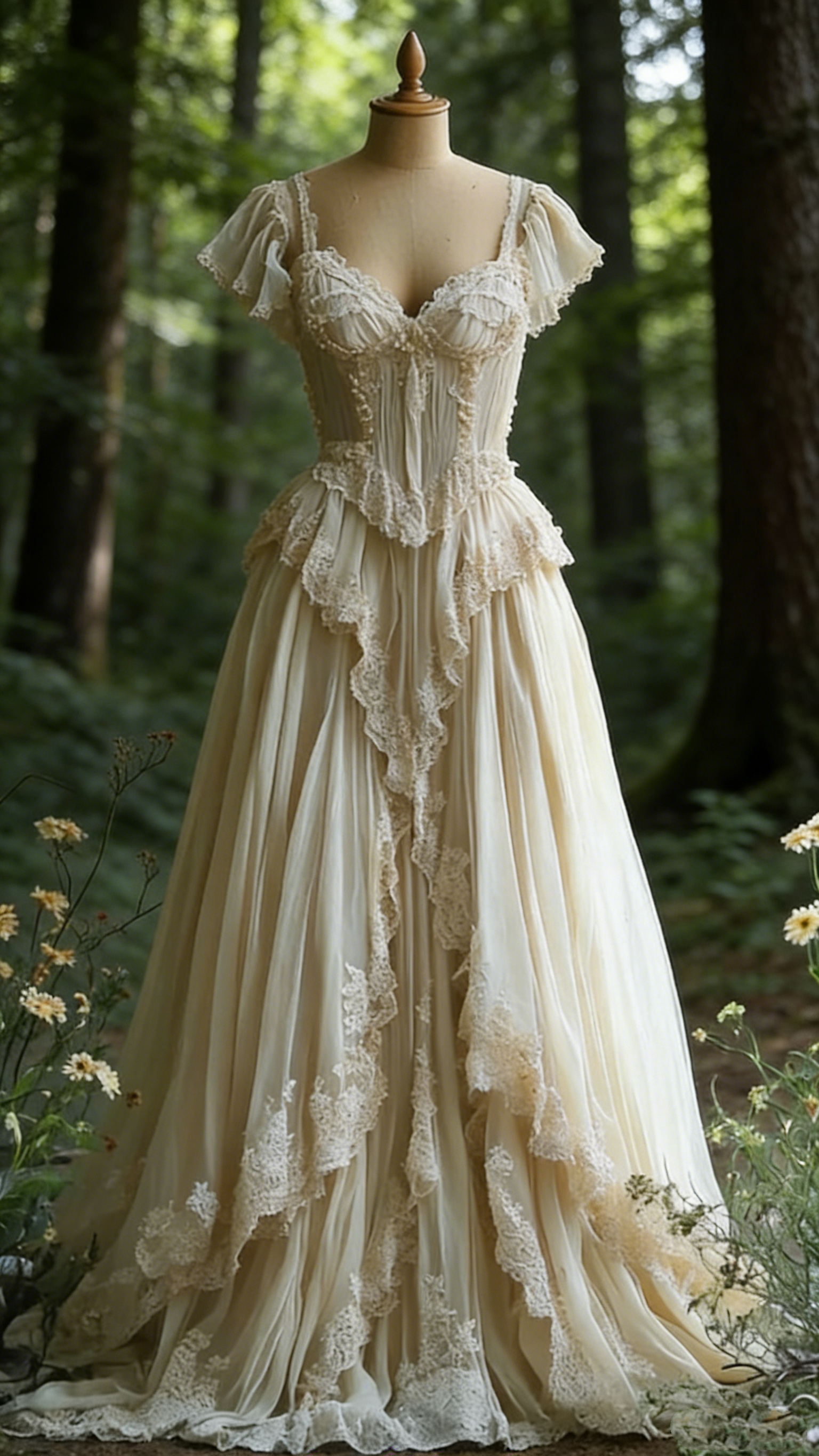 Retro Ivory A-Line Lace Chiffon Vintage Wedding Dress Evening Party Dress, HZ0319