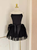 Retro Black A-line Strapless Lace-up Homecoming Dresses Short Satin 16th Birthday Dress HZ0319