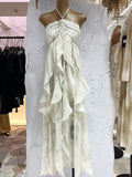 Floral Ruffle Design Halter Dress Elegant A-line Chiffon Evening Party Dress HZ0319