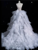 Vintage Sparkling Beaded Mermaid Design Strapless Princess Wedding Dress, HZ0319