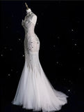 Vintage Sparkling Beaded Mermaid Design Strapless Princess Wedding Dress, HZ0319