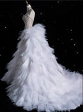 Vintage Sparkling Beaded Mermaid Design Strapless Princess Wedding Dress, HZ0319