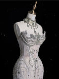 Vintage Sparkling Beaded Mermaid Design Strapless Princess Wedding Dress, HZ0319