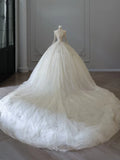 Vintage Sparkling Beaded Ball Gown Design A-Line Long-sleeved Princess Wedding Dress, HZ0319