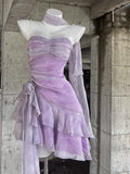 Retro Light Purple A-line Spaghetti Strap Short Lilac Homecoming Dress 17th Birthday Dress HZ0319