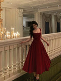 Retro Burgundy Maxi Length Design Elegant A-Line Evening Dress Prom Dress HZ0319