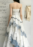 White Spaghetti Straps A-Line Lace Layers Formal Long Party Dresses, HZ0319