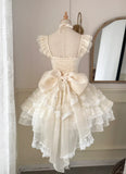 Vintage Beige Sweetheart Bow Lace-up Design A-line Tulle Tiered Party Dress Homecoming Dress HZ0319