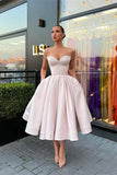 Retro Light Pink Sweetheart Strapless Design A-line Satin Party Dress Homecoming Dress HZ0319