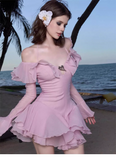 Simple Fashion Pink Off-the-shoulder Design A-line Party Dresses Homecoming Dresses, HZ0319