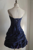 Vintage Navy Blue Sweetheart Design A-line Strapless Party Dresses Homecoming Dresses, HZ0319