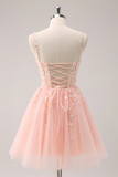 Vintage Pink 3D Flowers Design A-line Sleeveless Spaghetti Strap Homecoming Dress , HZ0319