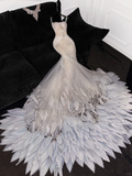 Gorgeous Ivory Sweetheart Tulle Sparkling Sequin Design Elegant Mermaid Floor-length Wedding Dress HZ0319