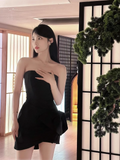 Elegant Black Strapless Bow Design A-line Satin Party Dress Homecoming Dress, HZ0319