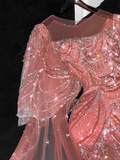 Gorgeous Shiny Orange Beaded Sequined Design Mermaid Prom Dress Evening Dress HZ0319
