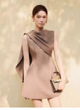 Elegant Light Brown Sleeveless Design A-line Satin Party Dress Homecoming Dress, HZ0319