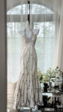 Vintage White Beaded Sparkling Long Chiffon Spaghetti Strap Romantic Ball Gown Evening Dress Prom Dresses HZ0319