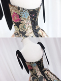 Vintage Floral Applique Spaghetti Strap Design A-line Satin Party Dress Homecoming Dress HZ0319